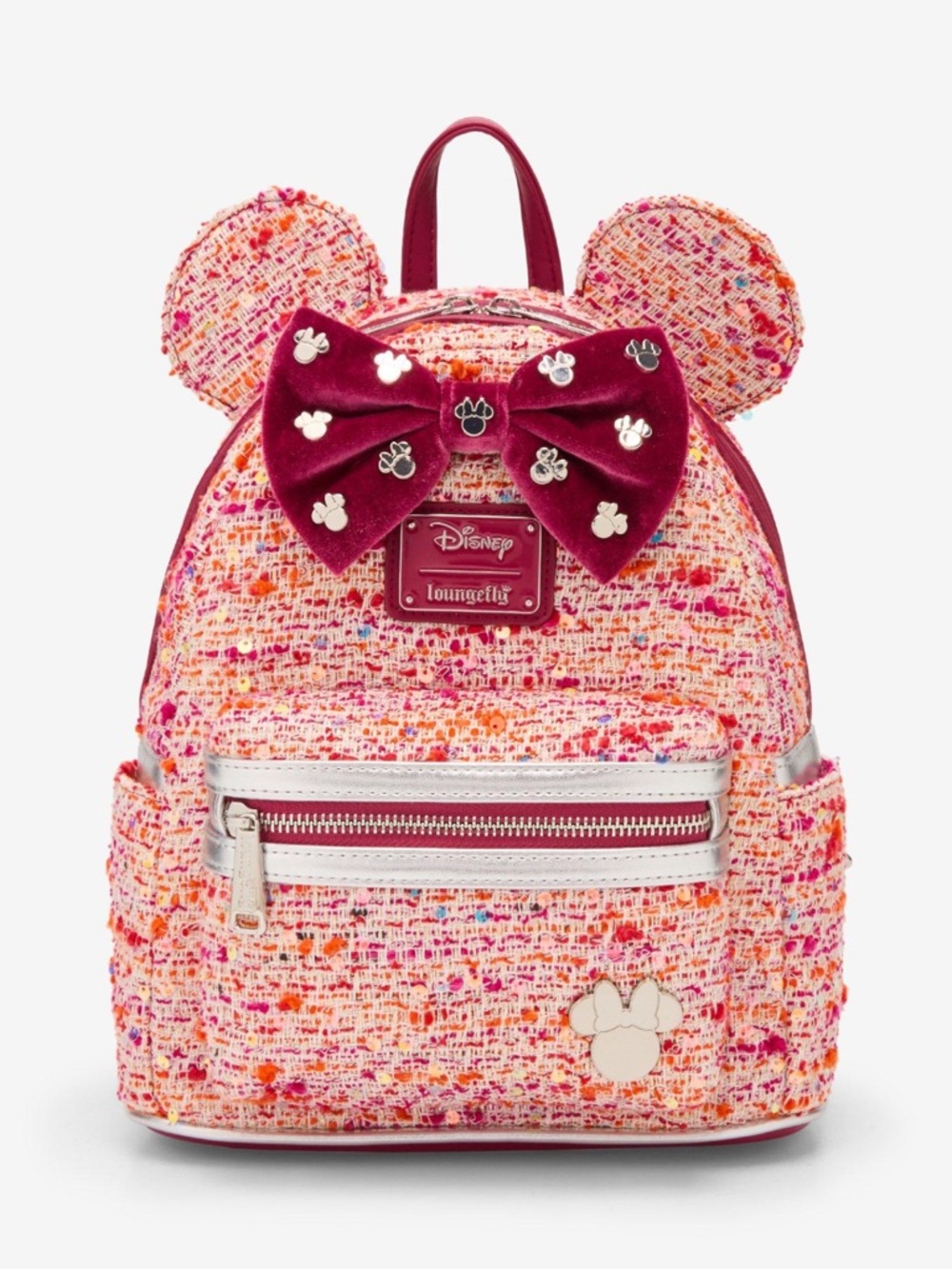 NWT Disney x Loungefly Pink Tweed Boucle Minnie Mouse Ear Mini Backpack